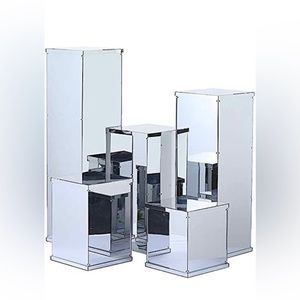 5 Silver Mirror Display Boxes Centerpieces Pedestal Riser
